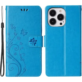Pouzdro na mobilní telefon Flowers knížkové pouzdro na iPhone 15 Pro - modré