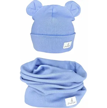 Dívčí mikina Mimilove Sada čepičky MEDVÍDEK s nákrčníkem Světle modrá 2-4 let