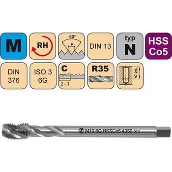 Ruční nářadí NÁSTROJE CZ Závitník strojní M12x1 ISO3 HSSCo5 DIN 374 RSP35 - 4050 - CZZ4050-M12X1-ISO3