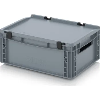 Euro přepravky včetně víka s panty 40 x 30 x 18,5 cm, držadla otevřená - Stříbrošedá - materiál: PP - ED 43/17