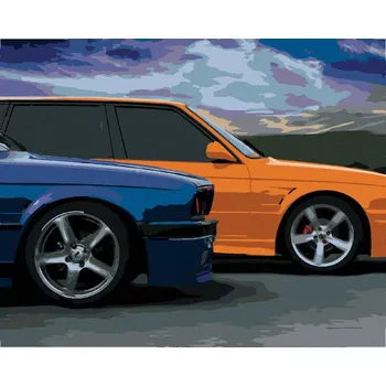 Diamondi Diamantové malování - DVĚ BAREVNÁ AUTA Rozměr: 40x50 cm, Rámování: vypnuté plátno na rám