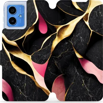 Pouzdro na mobilní telefon Flipové pouzdro Mobiwear - Motorola Moto G14 - VP35S Černý a zlatavý mramor (Knížkové flip pouzdro, obal, kryt na mobil Motorola Moto G14 - VP35S Černý a zlatavý mramor, materiál Umělá kůže + TPU - ochrana 360°, stojánek, silikonová vanička, magnetické)