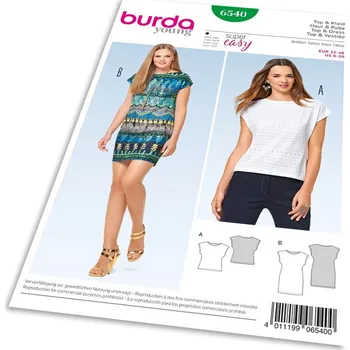 Střih Burda 6540 - Jednoduché tričkové šaty, tričko