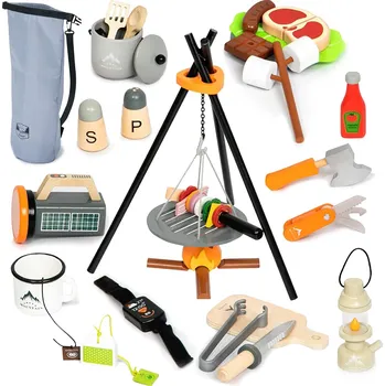 Dřevěná hračka UMU® Kempingová sada pro děti 45 ks - Dětská kuchyňka, Dřevěná hračka