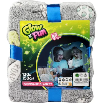 Dětská deka Teddies Svítící deka Dinosaurus 130 x 150 cm šedá