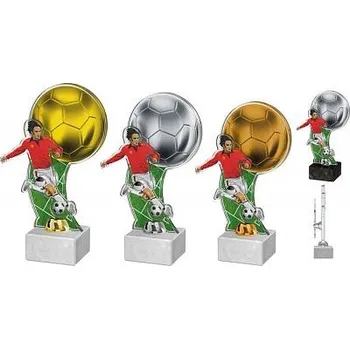 Fotbalista s barevným míčem - Výška: 23,5cm Barva: Zlatá Text: Zlatá samolepka