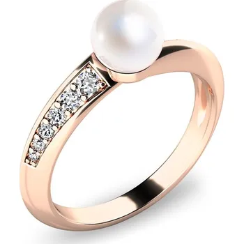 Prsten Dámský prsten přírodní diamant 0.158 ct bílá perla a brilianty 140011-CV-FW-DIA velikost 53