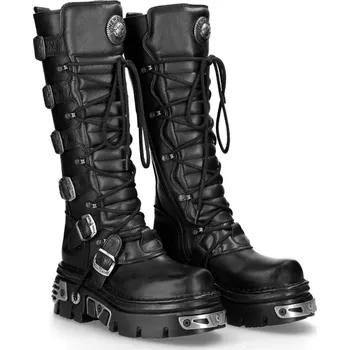 Pánská zimní obuv boty kožené dámské - 6-Buckle Boots (272-S1) Black - NEW ROCK - M.272-S1