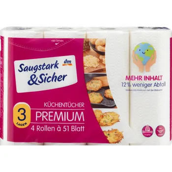 Prací gel Saugstark&Sicher - Kuchyňské papírové ubrousky PREMIUM 3-vrstvé 4x51ks - Německo