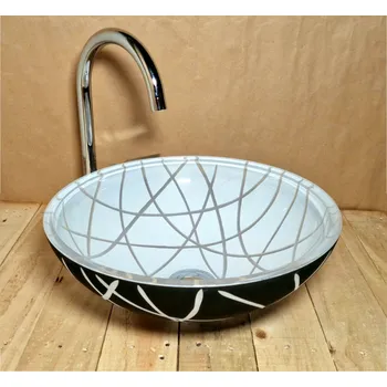 Umyvadlo Light for home - Skleněné designové umyvadlo v černé a bílé barvě U024, Bílá, černá