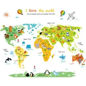 Samolepící dekorace Dětská samolepící Mapa světa na zeď