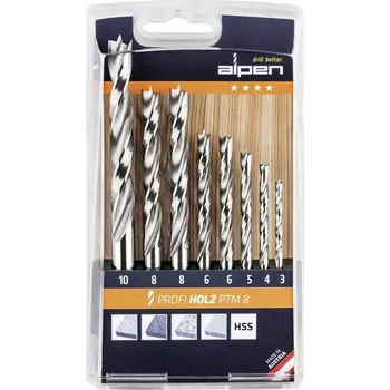 Vrták Alpen 600093100 sada spirálových vrtáků do dřeva 8dílná 3 mm, 4 mm, 5 mm, 6 mm, 8 mm, 10 mm válcová stopka 1 sada