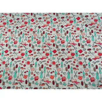 BYTEMA Bavlněná látka ŠICÍ DÍLNA tyrkysovo-červená šíře 160 cm