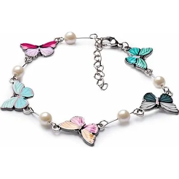 Náramek Řetízkový náramek s perličkami a motýlky délka cca 22 cm