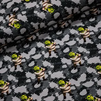 Bavlněný úplet dětský TEPLÁKOVINA 8620-004 DIGITÁLNÍ TISK SHREK, šedé kaňky, š.140cm (látka v metráži)