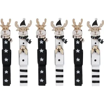 Vánoce Sobi na kolíčku 8,5 cm, 6 ks černí