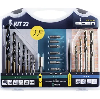 Vrták Alpen 800222100 22dílná Univerzální sortiment vrtáků