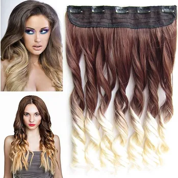 Příčesek Clip in vlasy - 55 cm vlnitý pás vlasů lokny OMBRE - odstín 6T613