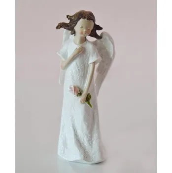 Vánoční dekorace SNÍCÍ ANDĚL TŘPYTIVĚ BÍLÝ S KYTKOU