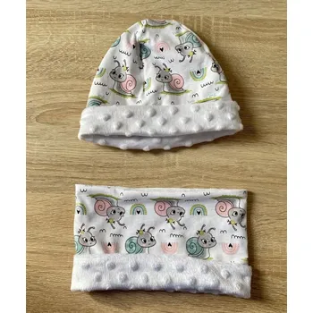 Kojenecká čepice Oboustranná čepička s nákrčníkem, Šnečci, vel. 2 - 3 roky