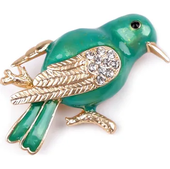 Náramek Brož s broušenými kamínky ptáček, malé, 1 zelená pastelová