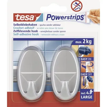 Věšák tesa POWERSTRIPS® Lepicí háček Large Oval chrom (matný) Množství: 2 ks