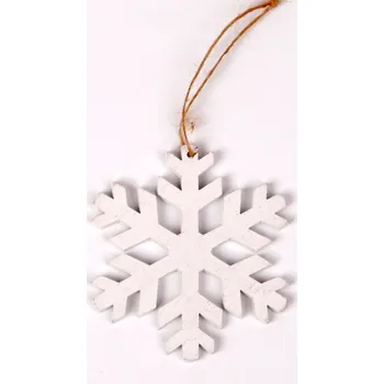 Vánoce Vločka závěs dřevo 8cm bílá (YQ602007)