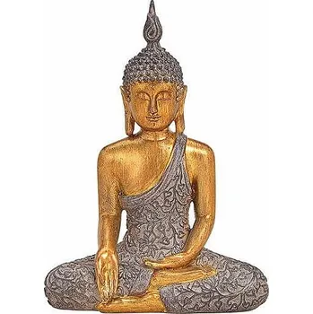 Buddha dotýkající se země thajská soška kolorovaná hnědozlatá 19 cm 19 cm