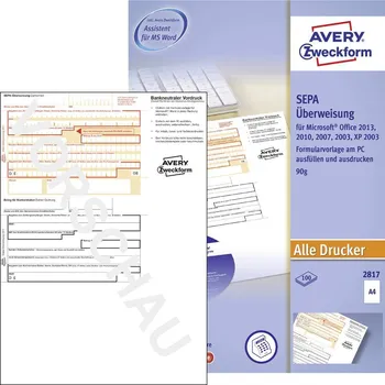 Speciální papír Avery-Zweckform formulář pro převod SEPA-Überweisung A4 Počet listů: 100 2817