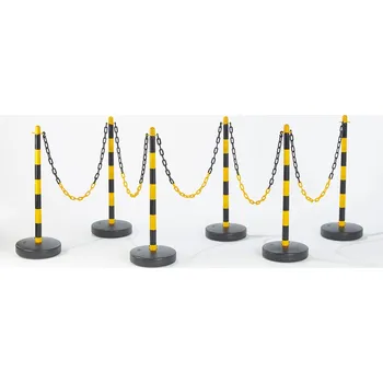 Dopravní zařízení Plastový vymezovací sloupek ŽLUTO / ČERNÝ - sada 6 ks + řetěz 25 m