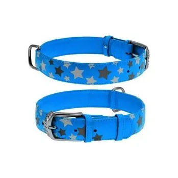 Obojek pro psa Obojek kožený Stars modrý (27-36cm/1,5cm)