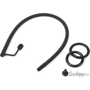 Klinik sex Silikonový katétr s vroubky, zátkou a kroužkem na penis, 5 mm