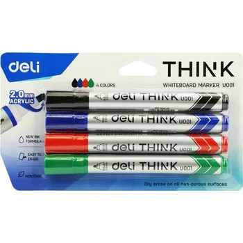 Deli Think Whiteboard U001/4 - popisovač 2 mm, 4 barvy