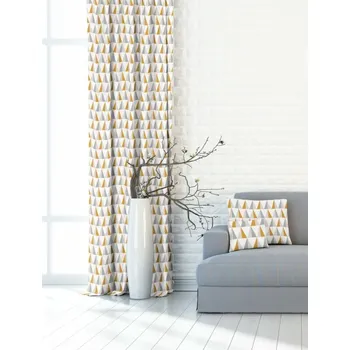 Závěs dekorační nebo látka, OXY Žlutošedé trojúhelníčky, šedožlutá, 150 cm