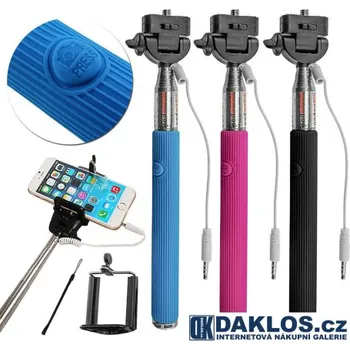 Telefonní příslušenství Selfie tyčka s tlačítekm pro telefon IOS iPhone Android Phone s 3,5mm Jack Růžová