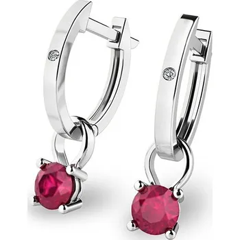 Náušnice Dámské náušnice bílé zlato 585/1000 přírodní diamant 0.300 ct G/SI oválky s a rubíny 10861-B-DIA-RUB