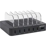 Manhattan 102254 USB nabíjecí hub, 6x USB A, 50 W, černá, transparentní