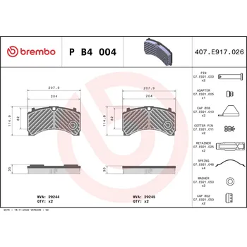 Brzdová destička Sada brzdových destiček, kotoučová brzda, , BREMBO, P B4 004