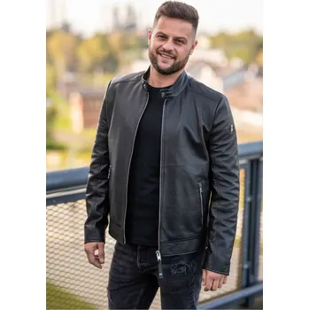 Pánská bunda Černá pánská kožená bunda MMLevian Velikost XXL