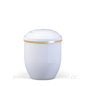 Smuteční dekorace Urna mini měděná bílá se zlatým páskem