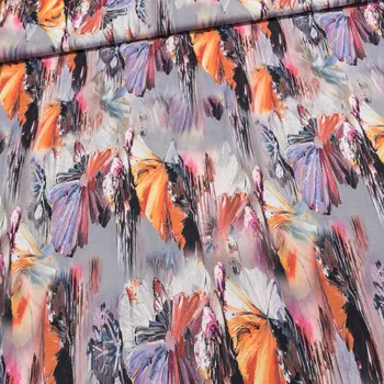 Šatovka / polyesterové hedvábí 2535B červeno-modro-šedé květy, š.140cm (látka v metráži)