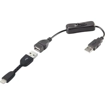 vypínač Renkforce USB kabel USB 2.0 USB-A zástrčka, Apple Lightning konektor 0.30 m černá vč. spínače ZAP/VYP , pozlacené kontak