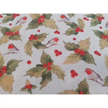 BYTEMA Vánoční dekorační látka Hýl + Cesmína šíře 140 cm