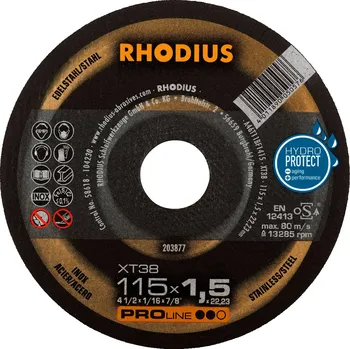 Řezný kotouč Rhodius 203877 | Řezný kotouč 115 x 1,5 x 22,23 mm, XT38, rovný
