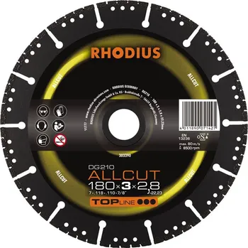 Řezný kotouč Rhodius 303390 | Diamantový řezný kotouč DG210 ALLCUT 180x3,0x2,8x22,23 mm