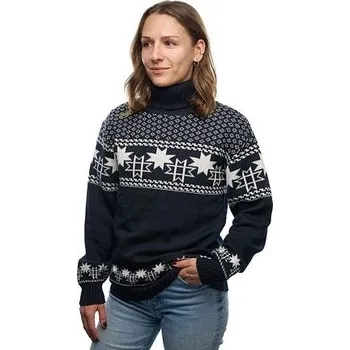 Dámský svetr Vlnka Vlněný svetr s norským vzorem Vlnka S21 tmavě modrá L/XL