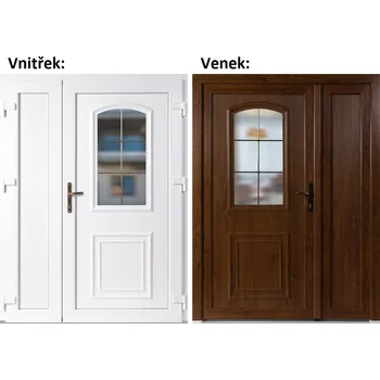 Vchodové dveře Dvoukřídlé vchodové dveře plastové Soft 3D 302+Panel Plný, Zlatý dub/bílá, 150x200 cm, pravé