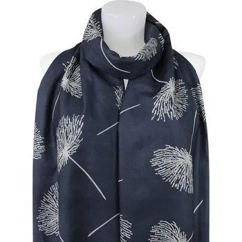 Šátek Dámský oboustranný obdélníkový šál 2130-06 černé barvy, pampelišky - malba 7200674-1