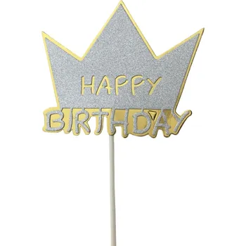 Party dekorace Ozdoba na dort Happy birthday - stříbrná