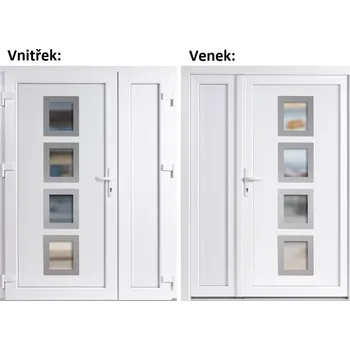 Vchodové dveře Dvoukřídlé vchodové dveře plastové Soft 010 Inox+Plný Panel, Bílá/bílá, 150x200 cm, levé